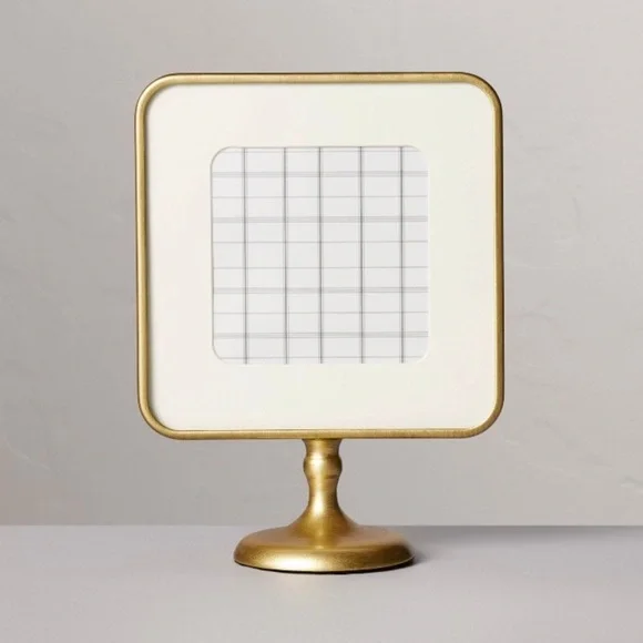 Brass Pedestal Picture Frame Antique Finish - Hearth & Hand with Magnolia NEW - Picture 1 of 5